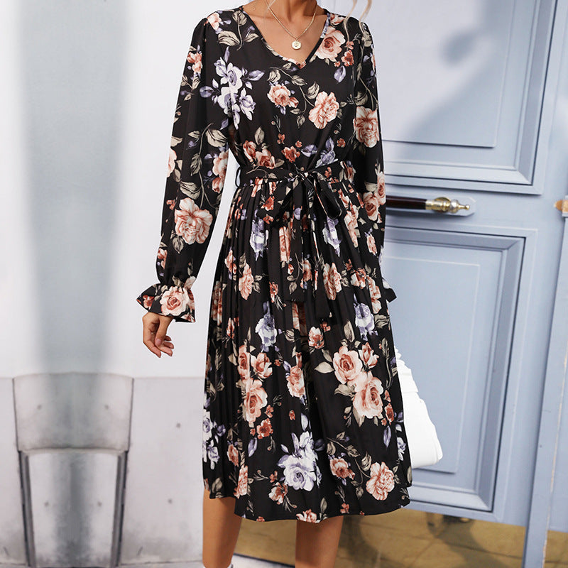Damen Maxikleid Florales Design Elegante Taillierung - Eveloria