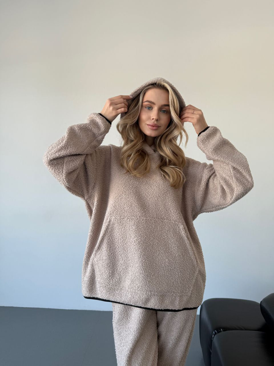 Damen Kuschelhülle Kapuze Taschen Grau