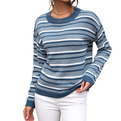 Damen Strickpullover Gestreift Rundhals Lässiger Schnitt