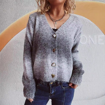 Damen Strickjacke Kuschelig Herzknöpfe Locker Eveloria