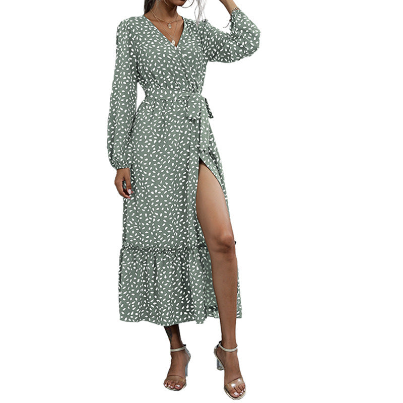 Damen Wickelkleid Rüschendetails Elegantes Muster