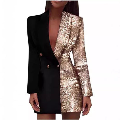 Damen Blazer-Kleid Schimmernd Tiefes Dekolleté Schwarz - Eveloria