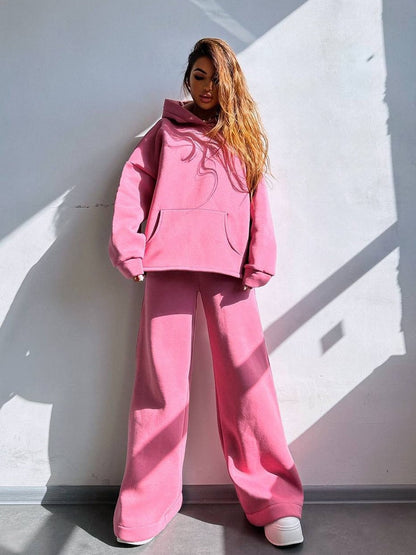 Damen Kapuzenpullover Set mit weiter Hose aus Baumwolle