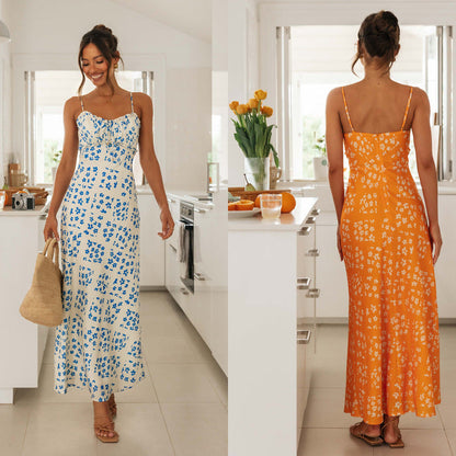 Damen Maxikleid Verstellbare Träger Florales Design Eveloria - Eveloria