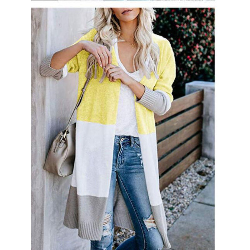 Damen Strickcardigan mit Blockstreifen Anthrazit