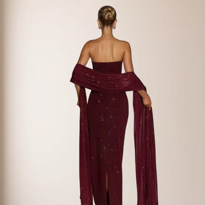 Eveloria Damen Abendkleid Pailletten Schulterfrei Elegant