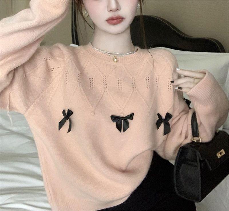 Damen Pullover Verspielte Schleifenapplikationen Eveloria