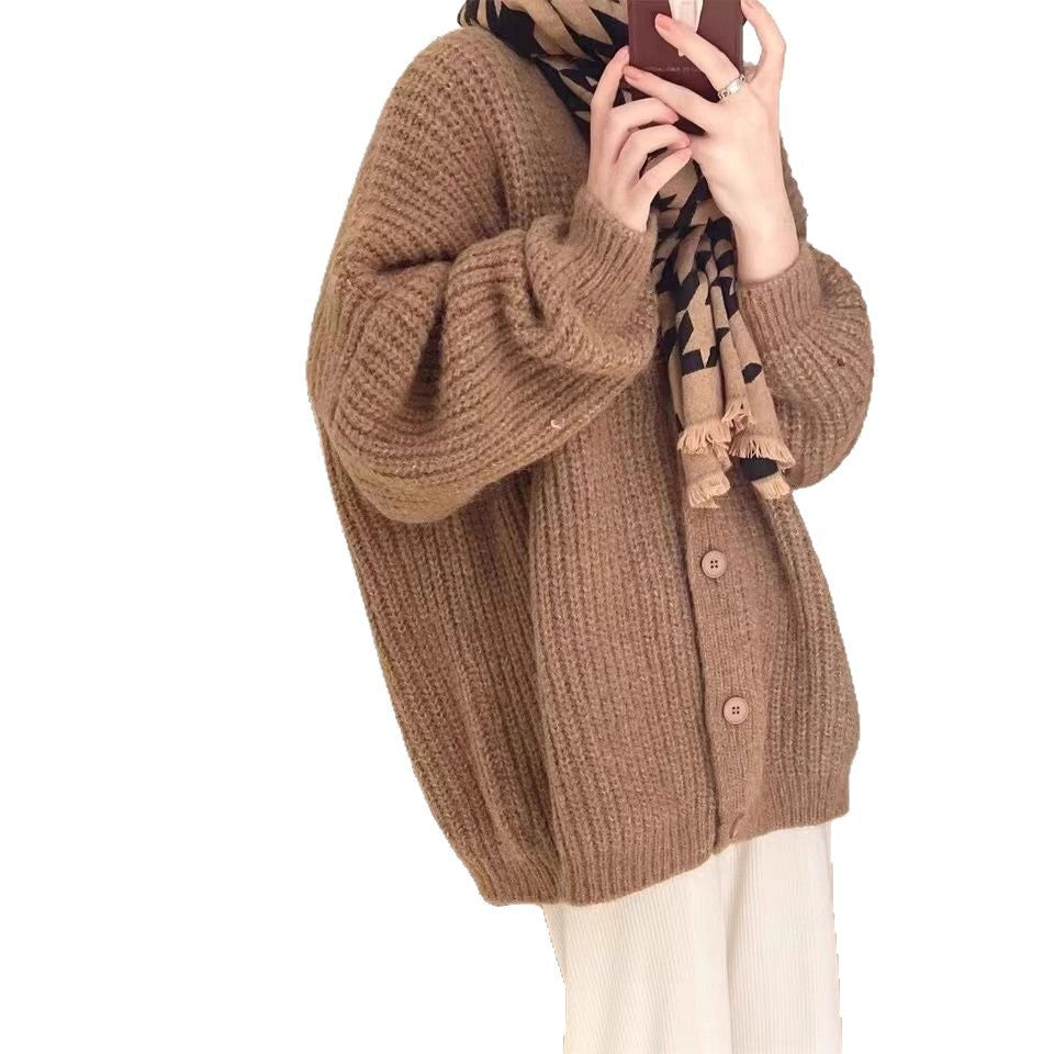Damen Strickcardigan Oversized Kuschelig Grau Eveloria