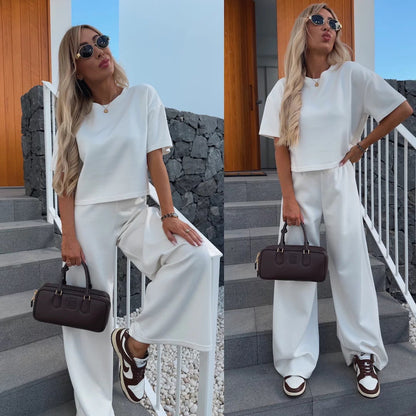 Damen Cropped Oberteil Set mit weiter Hose Eveloria
