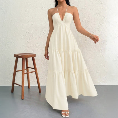 Damen Maxikleid V-Ausschnitt Volants Eveloria