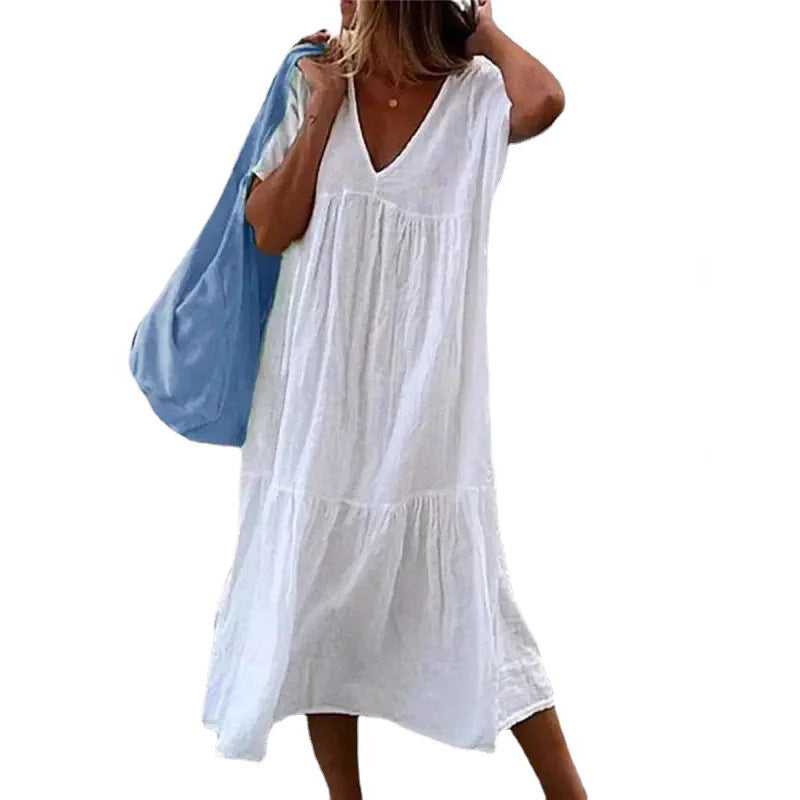 Damen Sommerkleid V-Ausschnitt Voluminöser Rock Eveloria