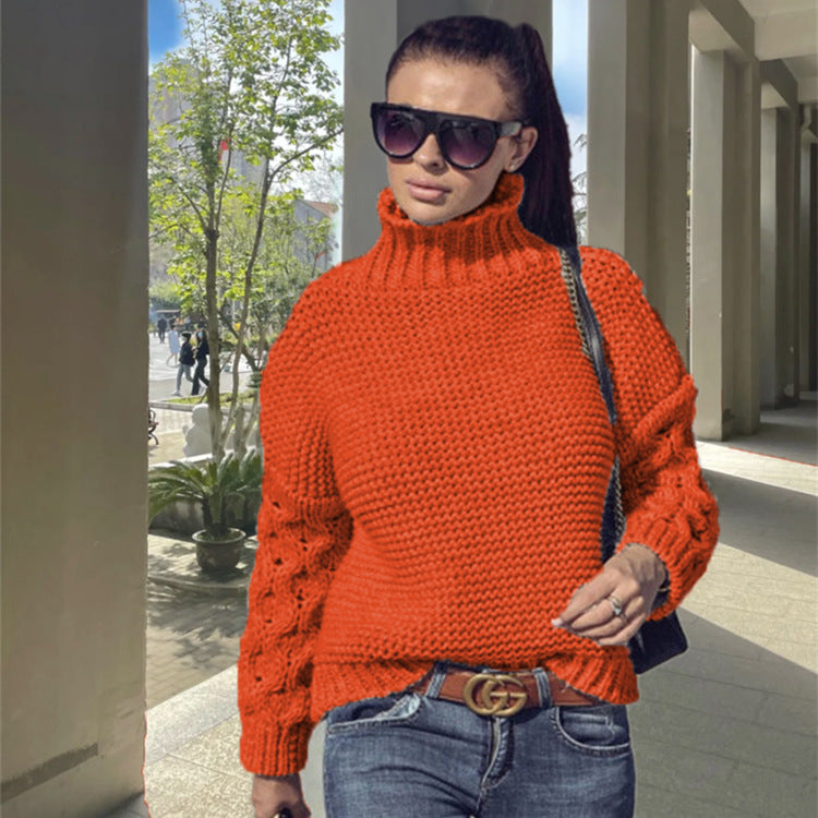 Damen Grobstrickpullover Hochkragen Strukturmaschen Optik Eveloria