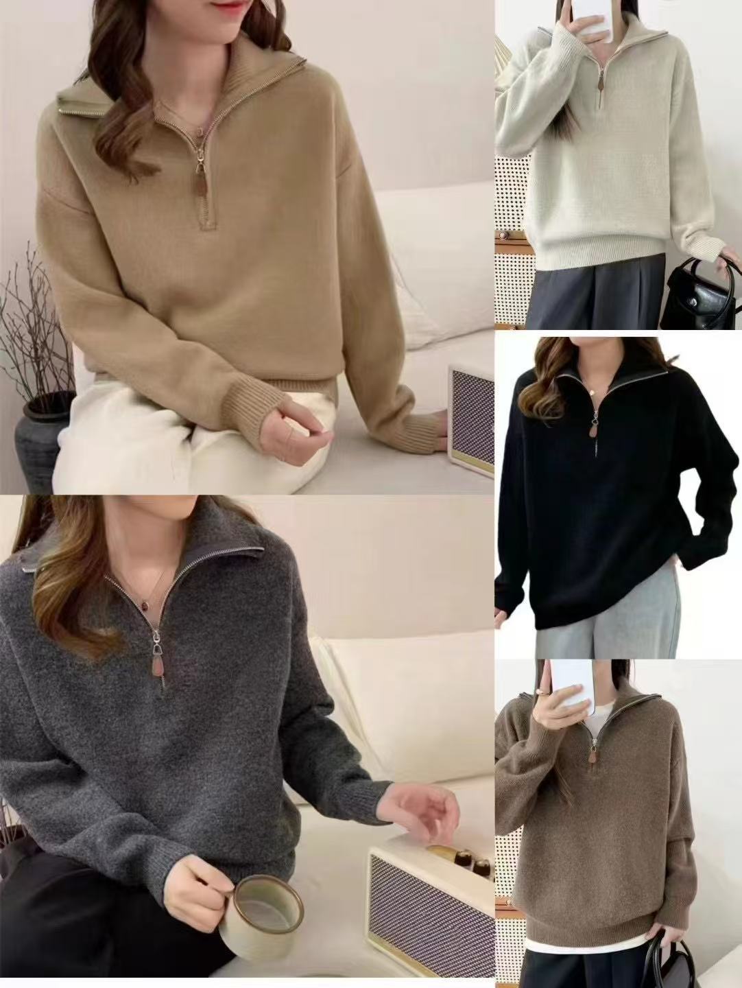 Damen Pullover Stehkragen Reißverschluss Eveloria