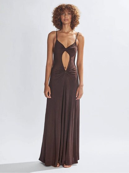Damen Maxikleid Lang Cut-Out-Design Weich Eveloria