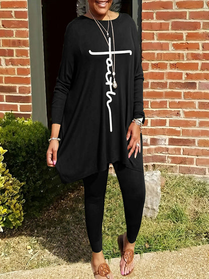 Damen Leggings-Set mit Tunika Asymmetrisch Motiviert