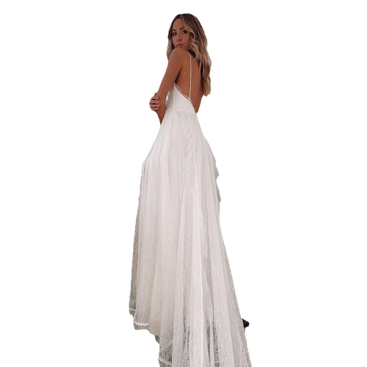 Damen Spitzenkleid V-Ausschnitt Volumöser Rock Eveloria