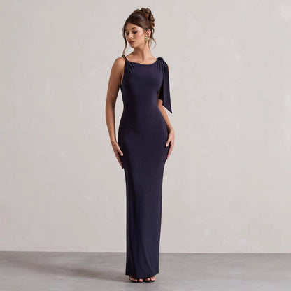 Damen Maxikleid Asymmetrischer Träger Figurbetont Eveloria