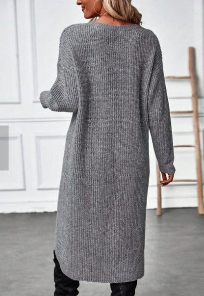 Damen Strickkleid Asymmetrisch Oversized Grau