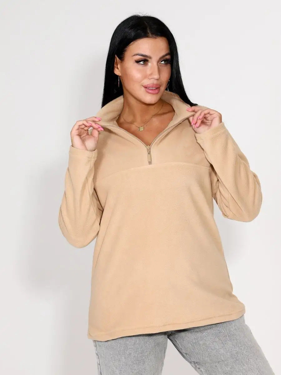 Damen Fleece-Pullover Hochkragen Reißverschluss
