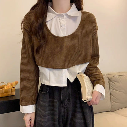 Damen Strickpullover mit Hemd Cropped Ausführung
