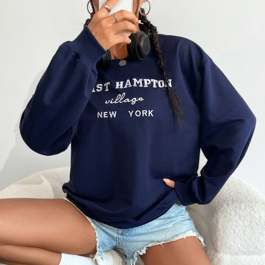 Damen Sweatshirt Bequem Lässig Mit Schriftzug Schwarz Eveloria - Eveloria