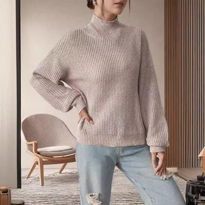 Damen Grobstrickpullover Hochkragen Lässig Eveloria