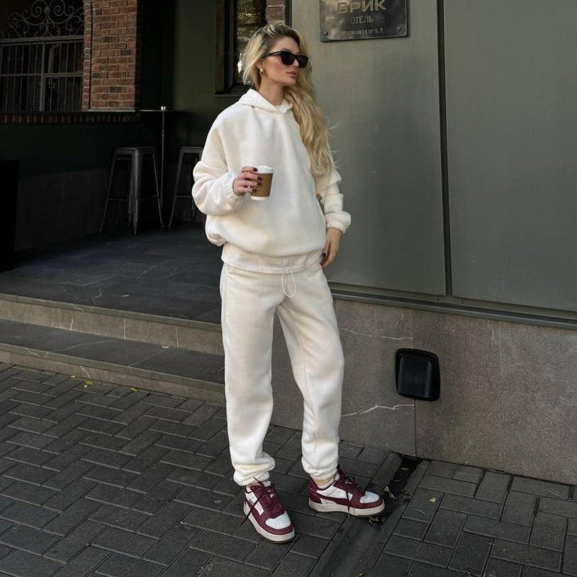Damen Fleece-Jogginganzug Hochbündig Mit Taschen Grau Eveloria