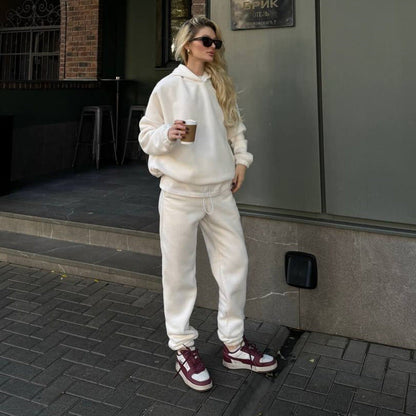 Damen Fleece-Jogginganzug Hochbündig Mit Taschen Grau Eveloria