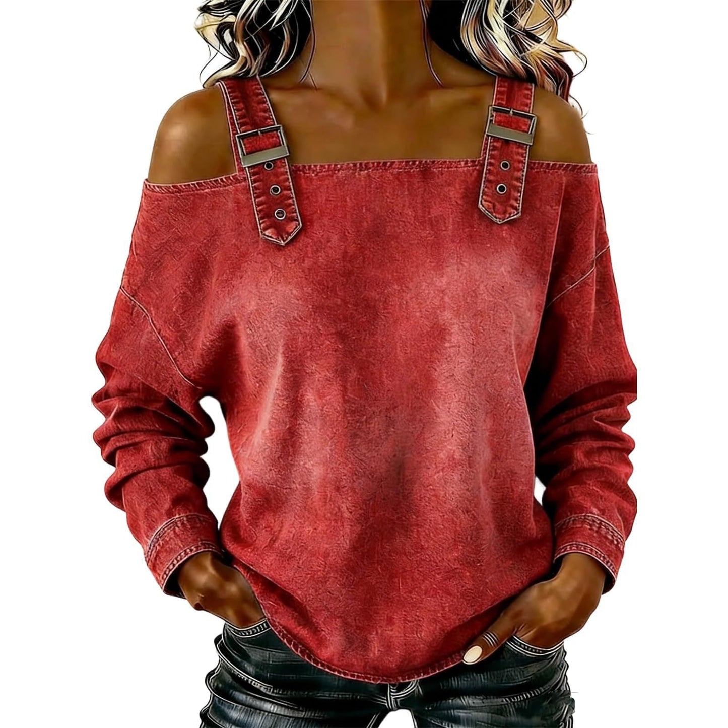 Damen Sweatshirt Lässig Dekorative Schulterdetails Grau Eveloria