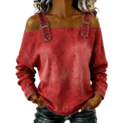 Damen Sweatshirt Lässig Dekorative Schulterdetails Grau Eveloria
