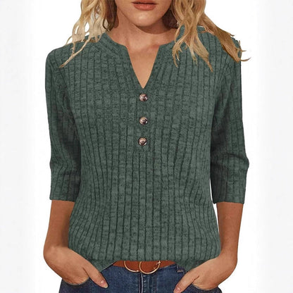 Damen Strickpullover Rippenmuster mit Knopfverschluss Anthrazit