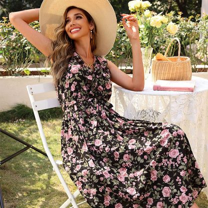 Damen Maxikleid Floralmuster Schwingrock Eveloria