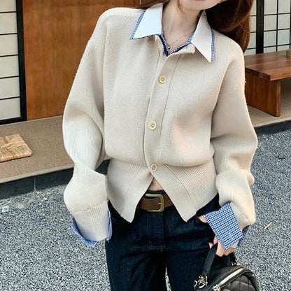 Damen Strickjacke Kuschelig Klassisch Lässig Beige