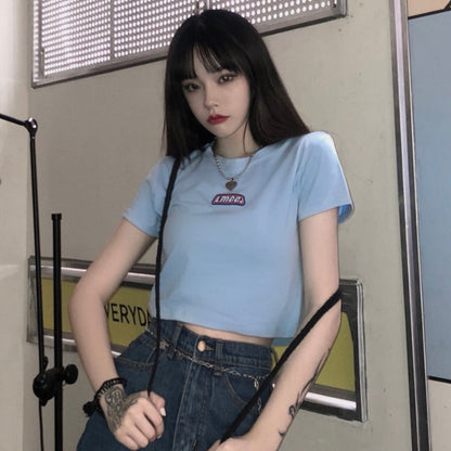 Damen Cropped T-Shirt Figurbetont Baumwolle Weiß