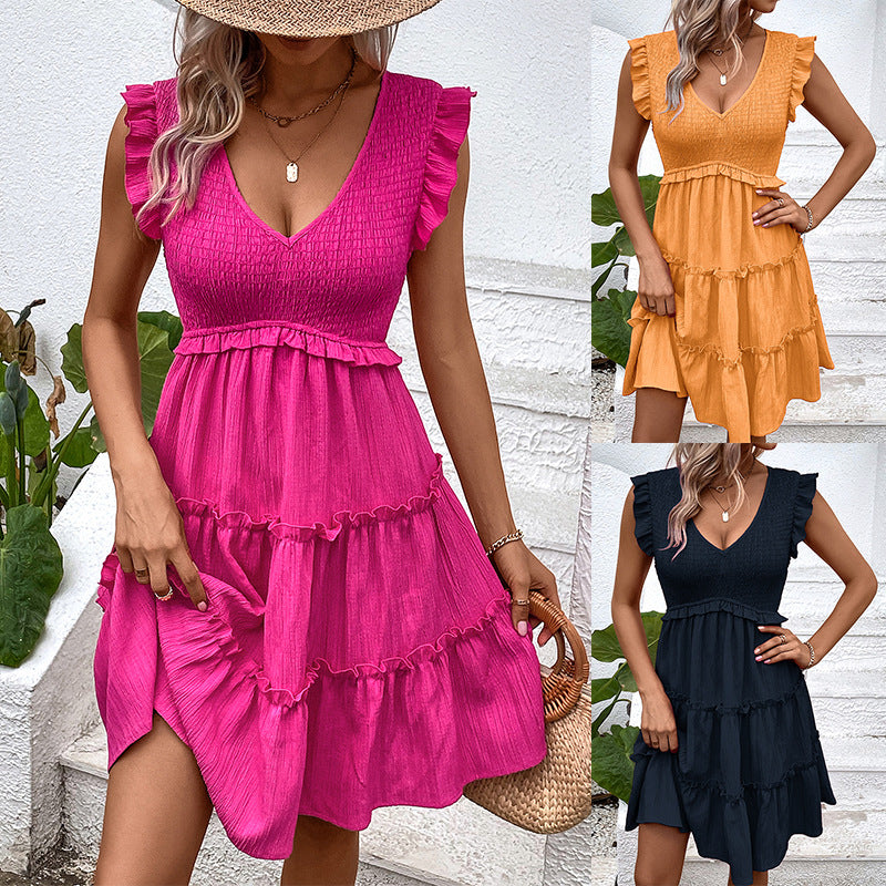 Damen Sommerkleid Rüschendetails V-Ausschnitt Eveloria - Eveloria