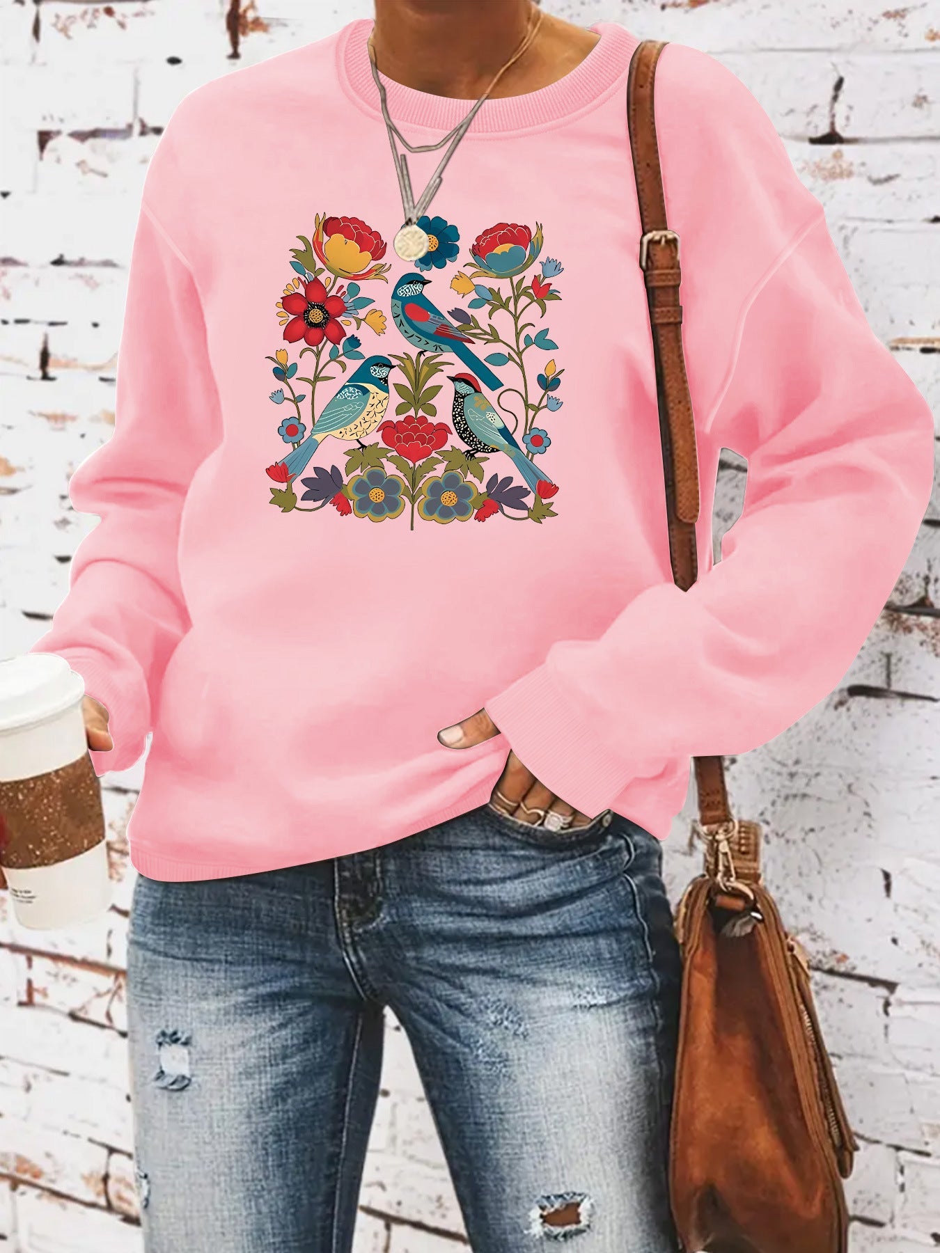 Damen Sweatshirt Floralmuster Lässig Grün Eveloria