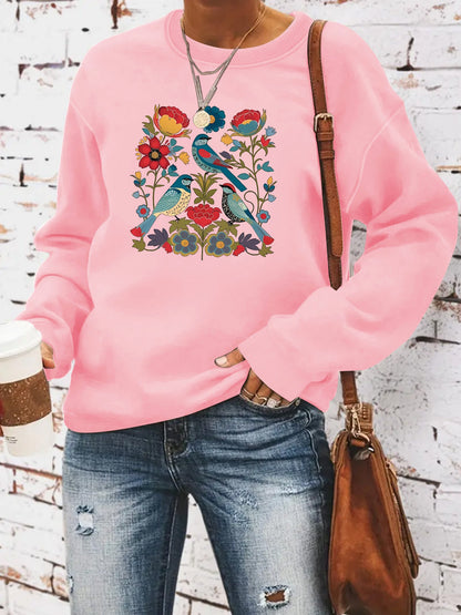 Damen Sweatshirt Floralmuster Lässig Grün Eveloria