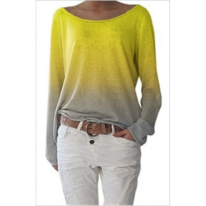 Damen Oversized Pullover Ombre-Design Weiter Rundhalsausschnitt