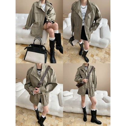 Damen Übergangsjacke Lässig mit Taschen und Verstellbarem Hüftzug