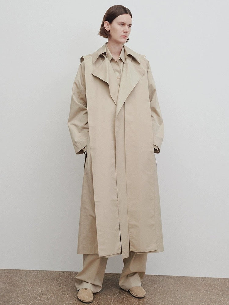 Damen Oversize Trenchcoat Lang Eveloria Breiter Kragen