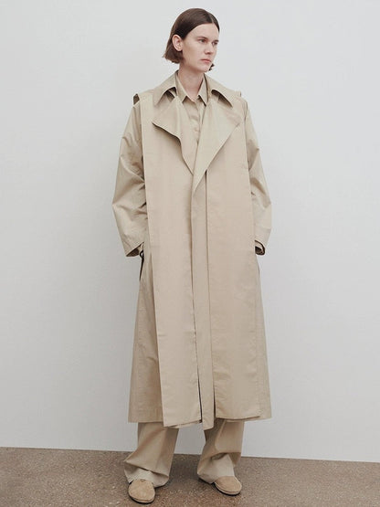 Damen Oversize Trenchcoat Lang Eveloria Breiter Kragen