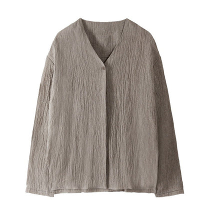 Damen Leinenblazer Elegantes Design Ohne Verschluss Beige