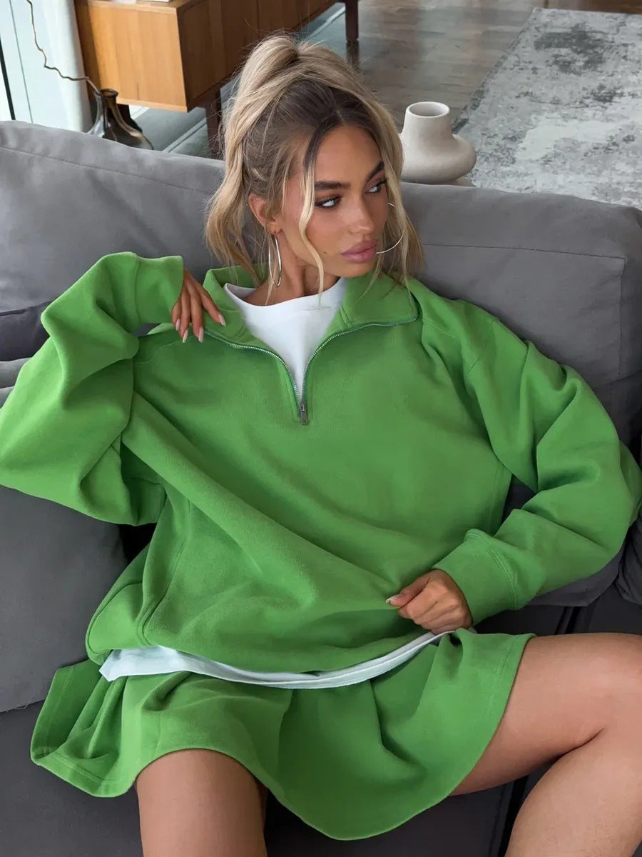 Damen Sweatshirt Kurzreißverschluss Weites Design Eveloria