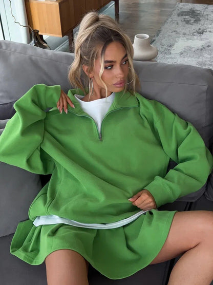 Damen Sweatshirt Kurzreißverschluss Weites Design Eveloria