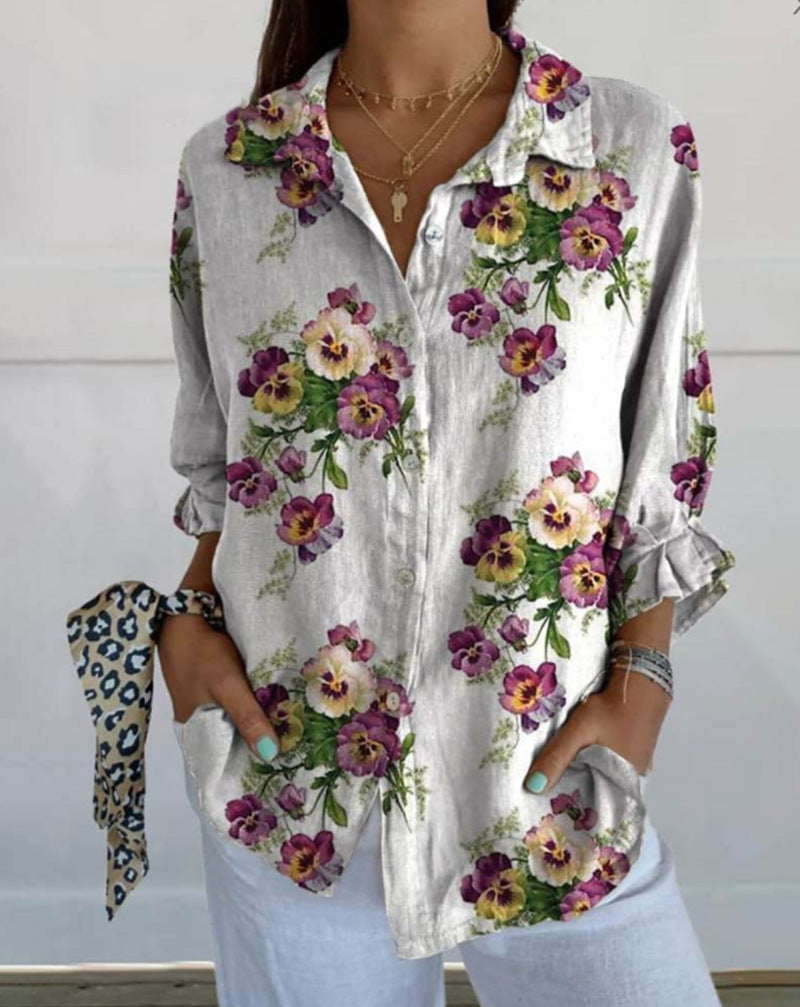 Damen Bluse Floralmuster Verdeckte Knöpfe