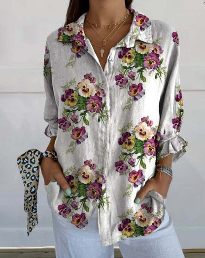 Damen Bluse Floralmuster Verdeckte Knöpfe