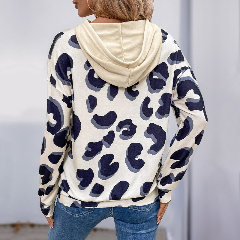 Damen Hoodie Leopardenmuster Cut-Out-Details Eveloria