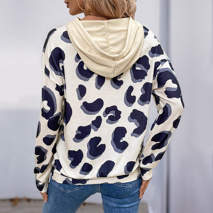 Damen Hoodie Leopardenmuster Cut-Out-Details Eveloria