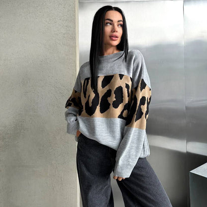 Damen Leopardenmuster Pullover Eveloria