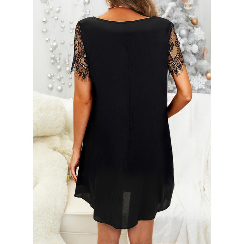 Damenkleid Spitzenbesatz V-Ausschnitt Elegant Eveloria